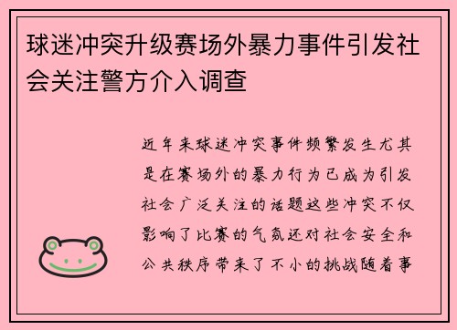 球迷冲突升级赛场外暴力事件引发社会关注警方介入调查